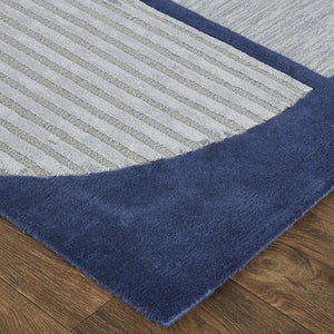 HomeRoots 4' Blue and Silver Geometric Wool Area Rug - Hand-Tufted, Modern Design for Cozy Living Spaces 9' X 12' 514593