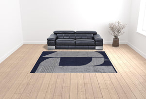 HomeRoots 4' Blue and Silver Geometric Wool Area Rug - Hand-Tufted, Modern Design for Cozy Living Spaces 9' X 12' 514593