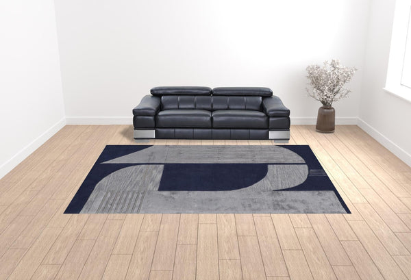 HomeRoots 4' Blue and Silver Geometric Wool Area Rug - Hand-Tufted, Modern Design for Cozy Living Spaces 10' X 14' 514594