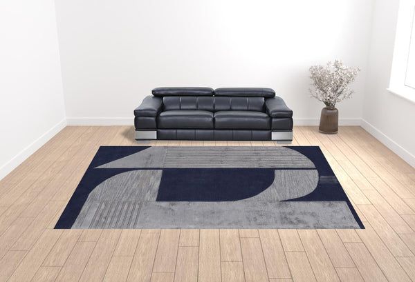 HomeRoots 4' Blue and Silver Geometric Wool Area Rug - Hand-Tufted, Modern Design for Cozy Living Spaces 12' X 15' 514595