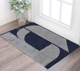 Homeroots 2' X 3' Blue And Silver Wool Geometric Hand Tufted Area Rug  Wool 514596