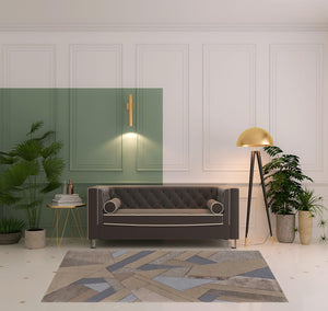 Homeroots 5' X 8' Tan Brown And Blue Wool Geometric Tufted Handmade Area Rug Tan,Brown,Blue Wool 514598