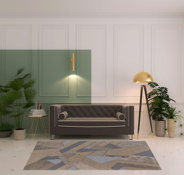 Homeroots 5' X 8' Tan Brown And Blue Wool Geometric Tufted Handmade Area Rug Tan,Brown,Blue Wool 514598