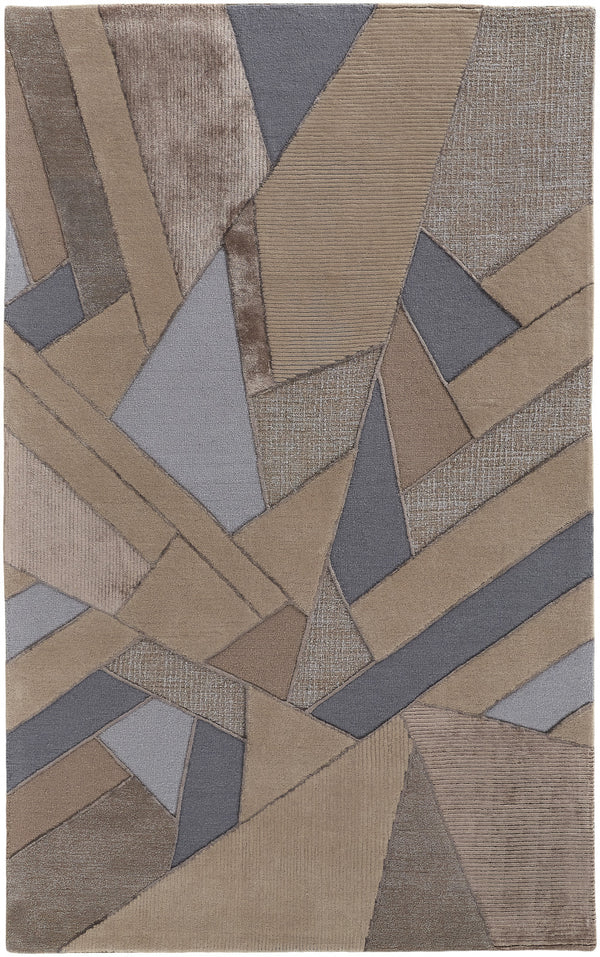 Homeroots 8' X 10' Tan Brown And Blue Wool Geometric Tufted Handmade Area Rug Tan,Brown,Blue Wool 514599