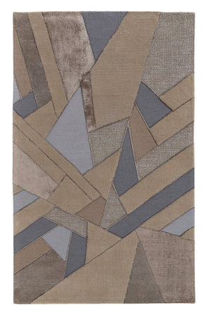HomeRoots 5' Wool Geometric Tufted Area Rug in Tan, Brown & Blue - Stylish Handmade Accent for Any Room 8' X 10' 514599