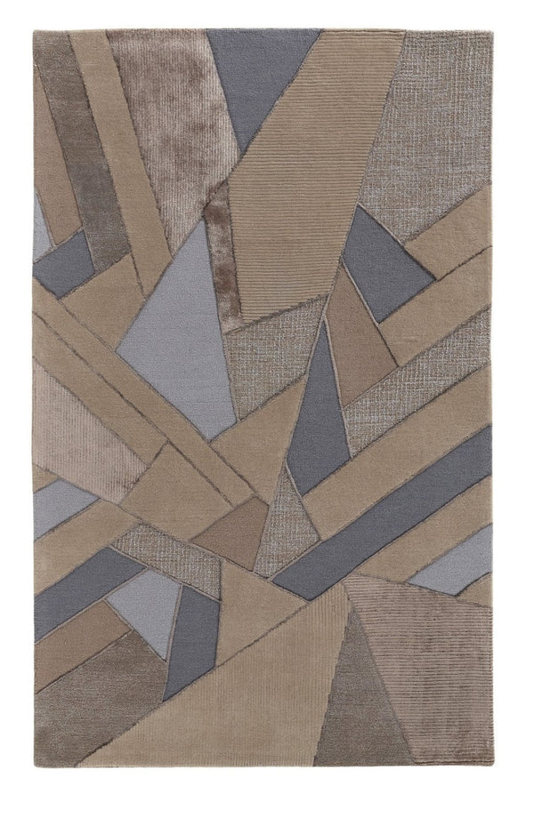 HomeRoots 5' Wool Geometric Tufted Area Rug in Tan, Brown & Blue - Stylish Handmade Accent for Any Room 8' X 10' 514599