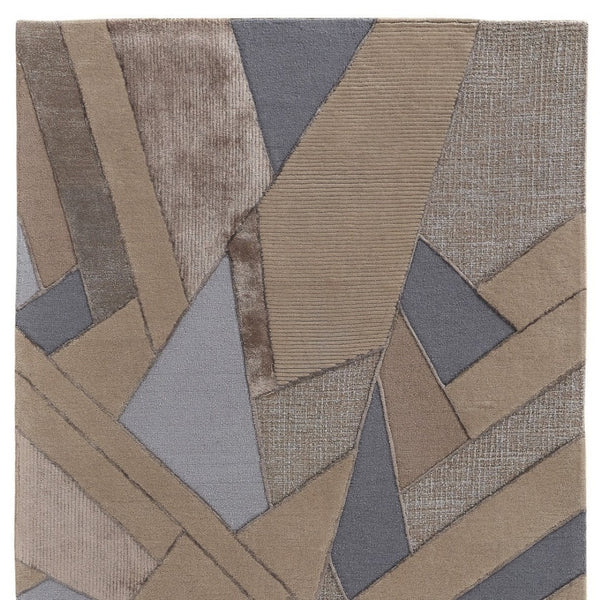 HomeRoots 5' Wool Geometric Tufted Area Rug in Tan, Brown & Blue - Stylish Handmade Accent for Any Room 8' X 10' 514599