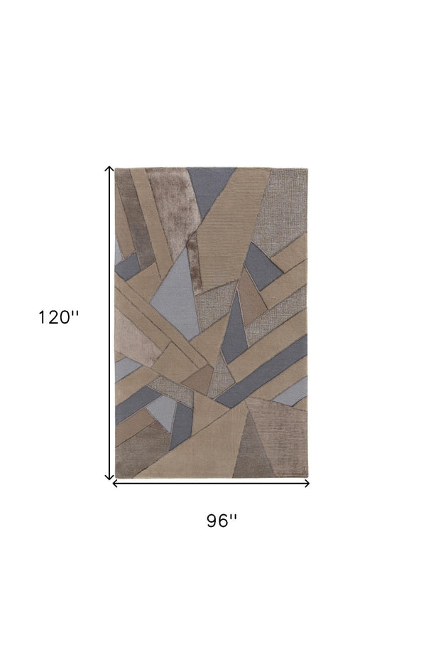 HomeRoots 5' Wool Geometric Tufted Area Rug in Tan, Brown & Blue - Stylish Handmade Accent for Any Room 8' X 10' 514599