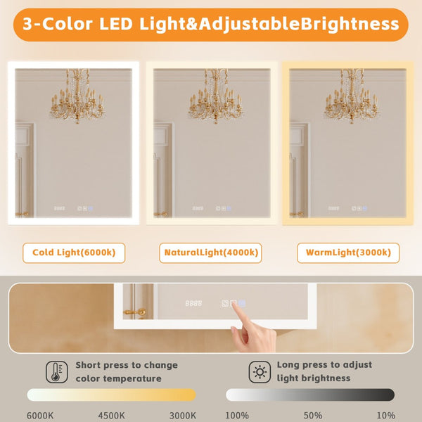 English Elm Wall Mounted Aluminum Medicine Cabinet with Led Lighting Anti-fog Mirror and Shelves W5609P461386