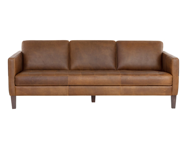 Sunpan Karmelo Sofa: Timeless Italian Design with Luxurious Leather and Solid Beech Wood Legs for Your Home Cognac Leather