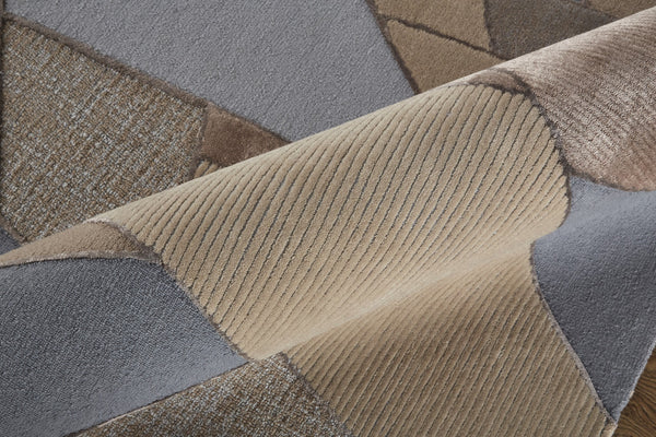 Homeroots 10' X 14' Tan Brown And Blue Wool Geometric Tufted Handmade Area Rug Tan,Brown,Blue Wool 514601