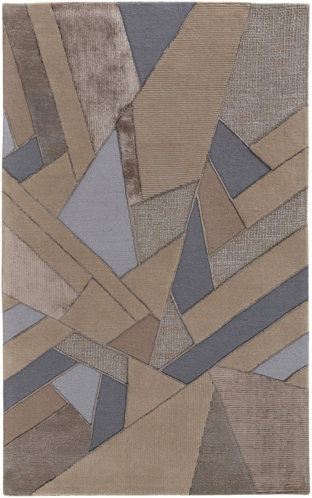 HomeRoots 5' Wool Geometric Tufted Area Rug in Tan, Brown & Blue - Stylish Handmade Accent for Any Room 12' X 15' 514602