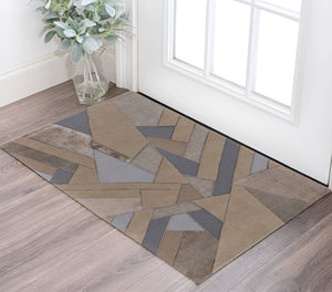 Homeroots 2' X 3' Tan And Brown Wool Geometric Hand Tufted Area Rug Tan,Brown,Blue Wool 514603
