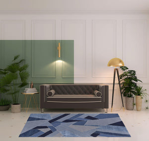 Homeroots 5' X 8' Blue And Silver Wool Geometric Tufted Handmade Area Rug Blue,Silver Wool 514605