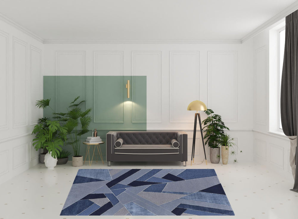 Homeroots 8' X 10' Blue And Silver Wool Geometric Tufted Handmade Area Rug Blue,Silver Wool 514606