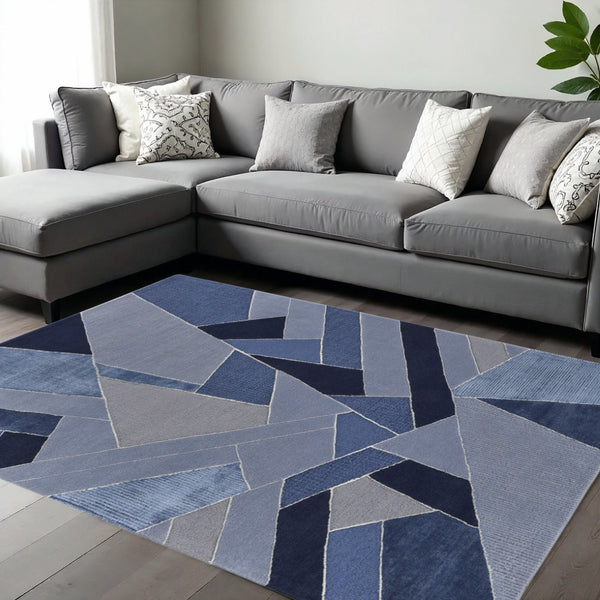 HomeRoots 5' Wool Geometric Tufted Area Rug in Tan, Brown & Blue - Stylish Handmade Accent for Any Room 8' X 10' 514606