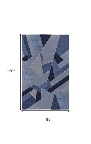 Homeroots 8' X 10' Blue And Silver Wool Geometric Tufted Handmade Area Rug Blue,Silver Wool 514606
