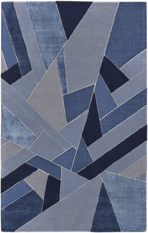Homeroots 9' X 12' Blue And Silver Wool Geometric Tufted Handmade Area Rug Blue,Silver Wool 514607