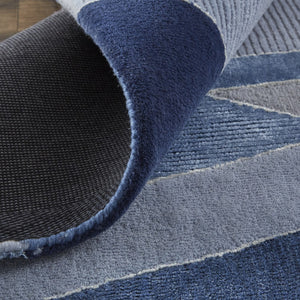 HomeRoots 5' Wool Geometric Tufted Area Rug in Tan, Brown & Blue - Stylish Handmade Accent for Any Room 9' X 12' 514607