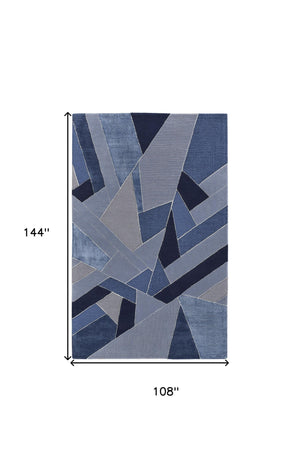 Homeroots 9' X 12' Blue And Silver Wool Geometric Tufted Handmade Area Rug Blue,Silver Wool 514607