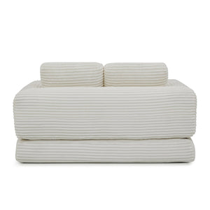 English Elm 2-in-1 Corduroy Futon Loveseat Sleeper Modular Floor Couch for Studio Living Rooms Beige W1117P415675