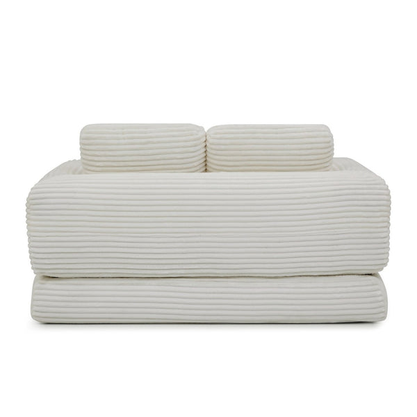 English Elm 2-in-1 Corduroy Futon Loveseat Sleeper Modular Floor Couch for Studio Living Rooms Beige W1117P415675
