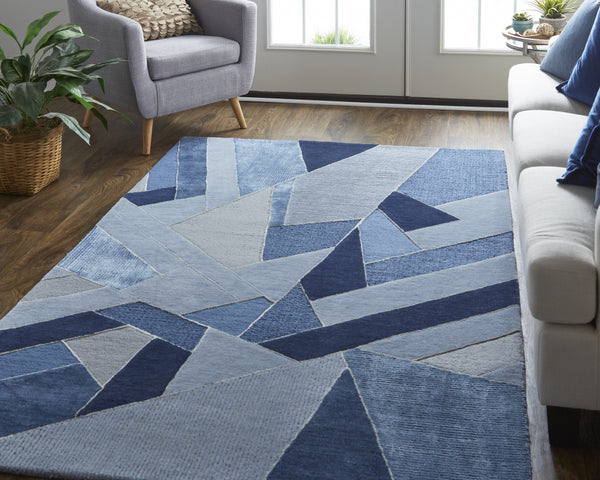 Homeroots 10' X 14' Blue And Silver Wool Geometric Tufted Handmade Area Rug Blue,Silver Wool 514608