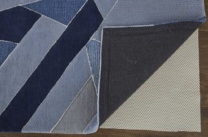 Homeroots 10' X 14' Blue And Silver Wool Geometric Tufted Handmade Area Rug Blue,Silver Wool 514608