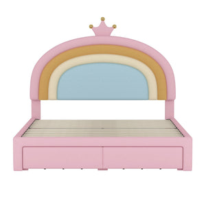 English Elm Full Velvet Rainbow Platform Bed with Storage Drawer, Pink Upholstered Princess Frame, No Box Spring Needed N733P234609H