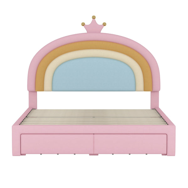 English Elm Full Velvet Rainbow Platform Bed with Storage Drawer, Pink Upholstered Princess Frame, No Box Spring Needed N733P234609H