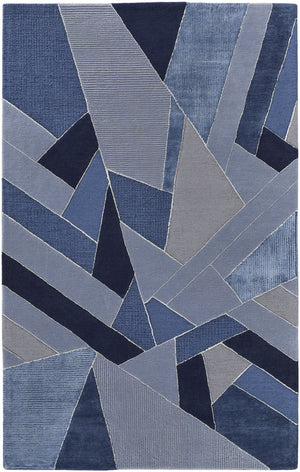 Homeroots 12' X 15' Blue And Silver Mosaic Hand Tufted Area Rug Blue,Silver Wool Blend 514609