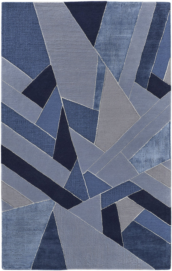 Homeroots 12' X 15' Blue And Silver Mosaic Hand Tufted Area Rug Blue,Silver Wool Blend 514609