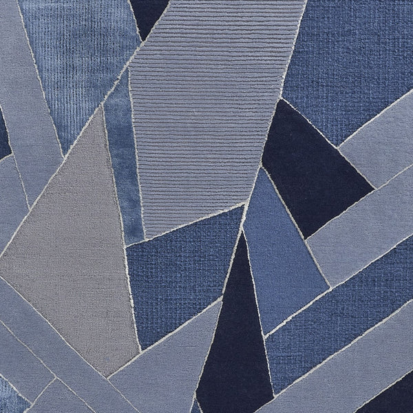 Homeroots 12' X 15' Blue And Silver Mosaic Hand Tufted Area Rug Blue,Silver Wool Blend 514609