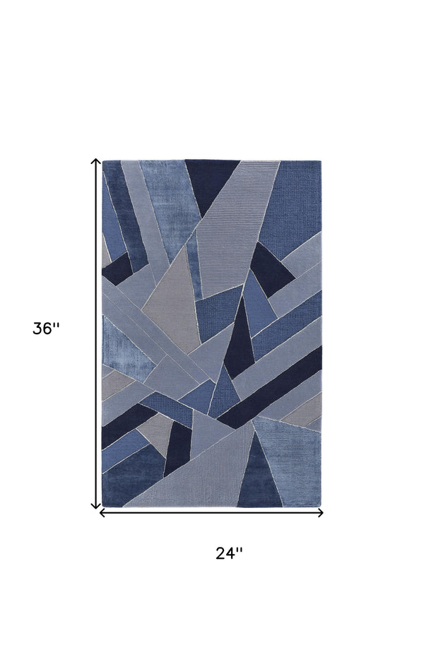 Homeroots 2' X 3' Blue And Silver Mosaic Hand Tufted Area Rug Blue,Silver Wool Blend 514610
