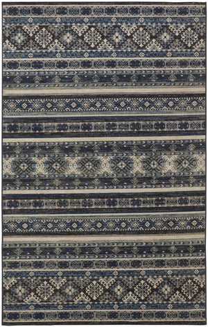 Homeroots 7' X 10' Blue Tan And Black Geometric Power Loom Distressed Stain Resistant Area Rug Blue,Tan,Black Polypropylene 514613