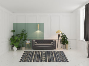 Homeroots 7' X 10' Blue Tan And Black Geometric Power Loom Distressed Stain Resistant Area Rug Blue,Tan,Black Polypropylene 514613