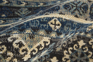 Homeroots 8' Blue Tan And Black Geometric Power Loom Distressed Stain Resistant Runner Rug Blue,Tan,Black Polypropylene 514616