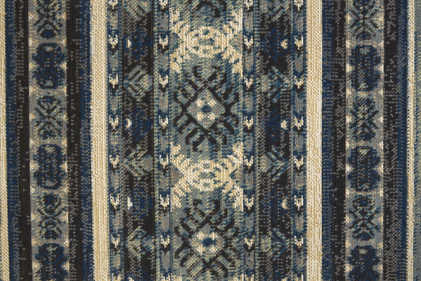 Homeroots 8' Blue Tan And Black Geometric Power Loom Distressed Stain Resistant Runner Rug Blue,Tan,Black Polypropylene 514616