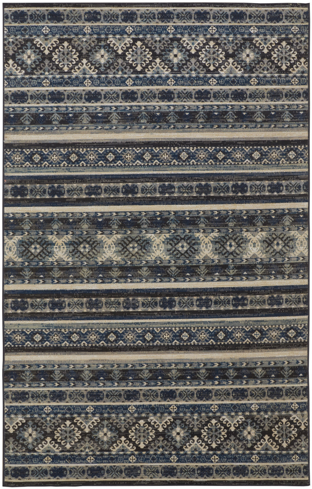 Homeroots 13' X 15' Geometric Power Loom Distressed Area Rug Blue,Tan,Black Polypropylene 514617
