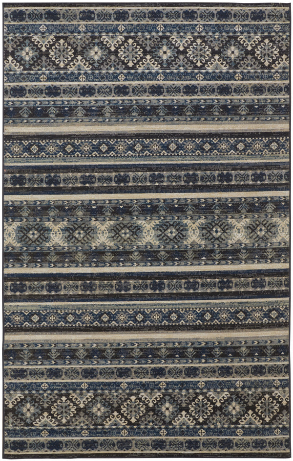 Homeroots 13' X 15' Geometric Power Loom Distressed Area Rug Blue,Tan,Black Polypropylene 514617