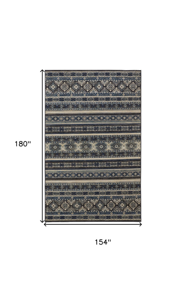 Homeroots 13' X 15' Geometric Power Loom Distressed Area Rug Blue,Tan,Black Polypropylene 514617