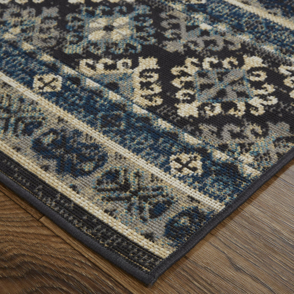 Homeroots 13' X 15' Geometric Power Loom Distressed Area Rug Blue,Tan,Black Polypropylene 514617
