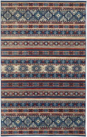 Homeroots 10' X 13' Blue Red And Ivory Geometric Power Loom Distressed Stain Resistant Area Rug Blue,Red,Ivory Polypropylene 514622