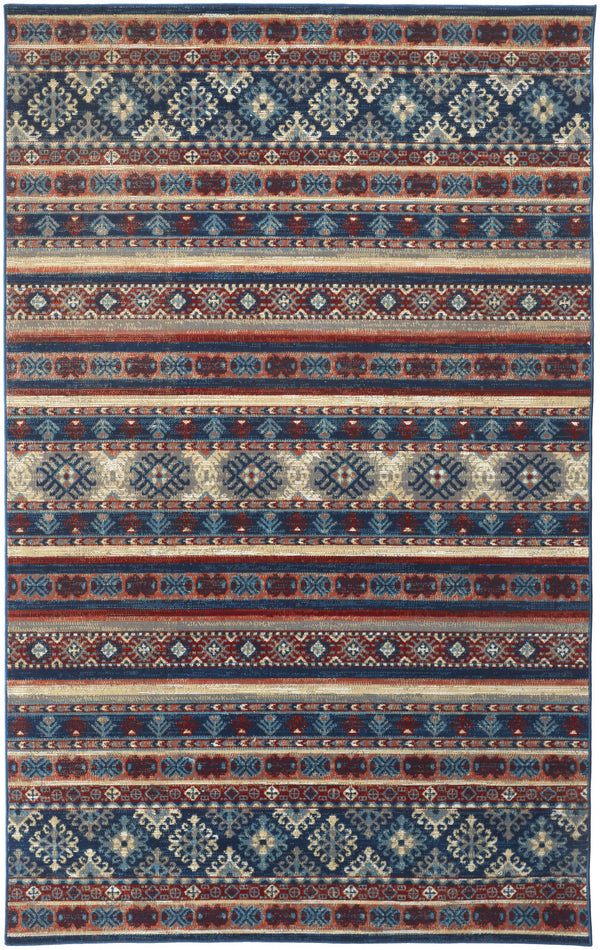 Homeroots 13' X 15' Geometric Power Loom Distressed Area Rug Blue,Red,Ivory Polypropylene 514624