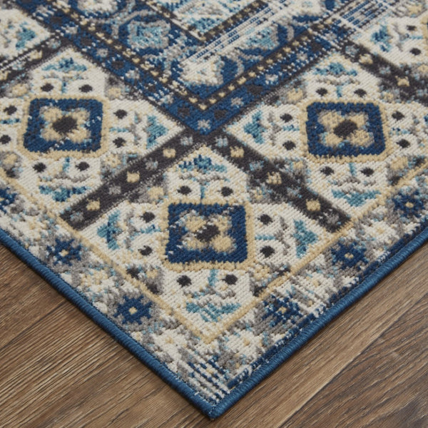 HomeRoots 7' Ivory and Blue Medallion Distressed Area Rug - Timeless Elegance for Any Space, Easy Care & Durable 7' X 10' 514627