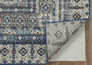 HomeRoots 7' Ivory and Blue Medallion Distressed Area Rug - Timeless Elegance for Any Space, Easy Care & Durable 7' X 10' 514627