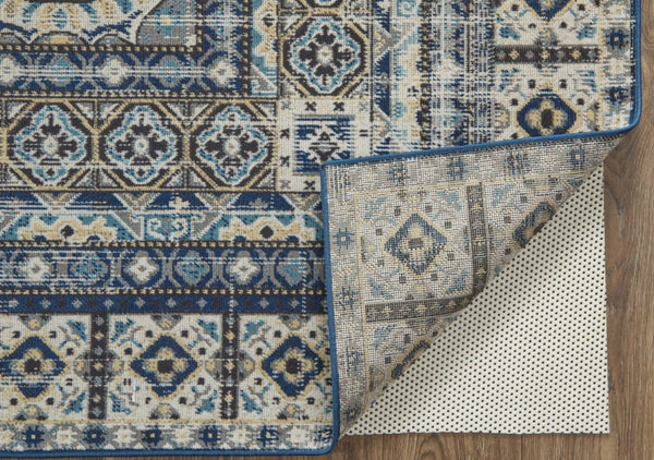 HomeRoots 7' Ivory and Blue Medallion Distressed Area Rug - Timeless Elegance for Any Space, Easy Care & Durable 7' X 10' 514627