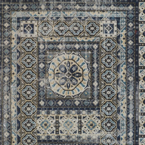 HomeRoots 7' Ivory and Blue Medallion Distressed Area Rug - Timeless Elegance for Any Space, Easy Care & Durable 13' X 15' 514631