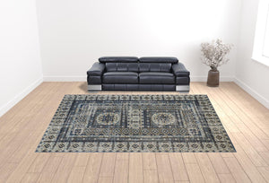 HomeRoots 7' Ivory and Blue Medallion Distressed Area Rug - Timeless Elegance for Any Space, Easy Care & Durable 13' X 15' 514631