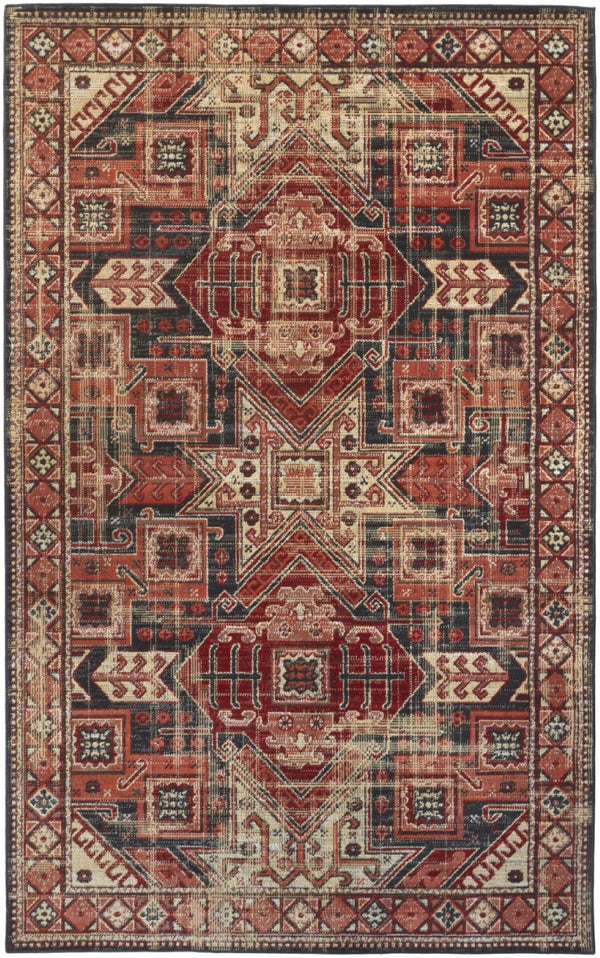HomeRoots 10' Striking Red Tan and Black Abstract Area Rug - Durable, Stain Resistant Design for High-Traffic Rooms 10' X 13' 514636